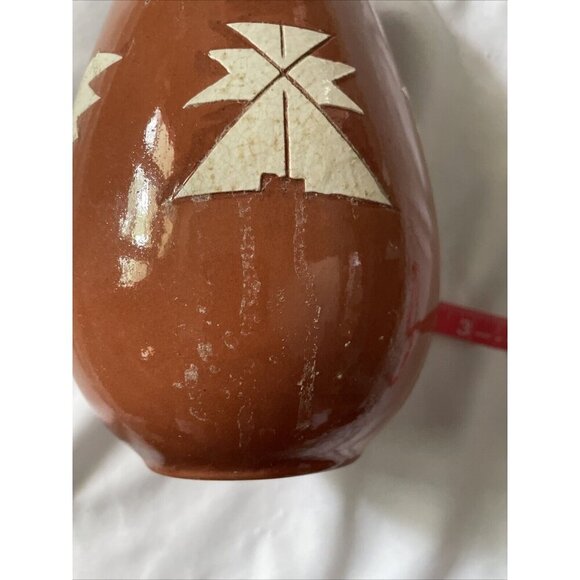 Handcrafted Native American Style Terra Cotta Vase W/ White Geometric Patterns - Picture 8 of 14